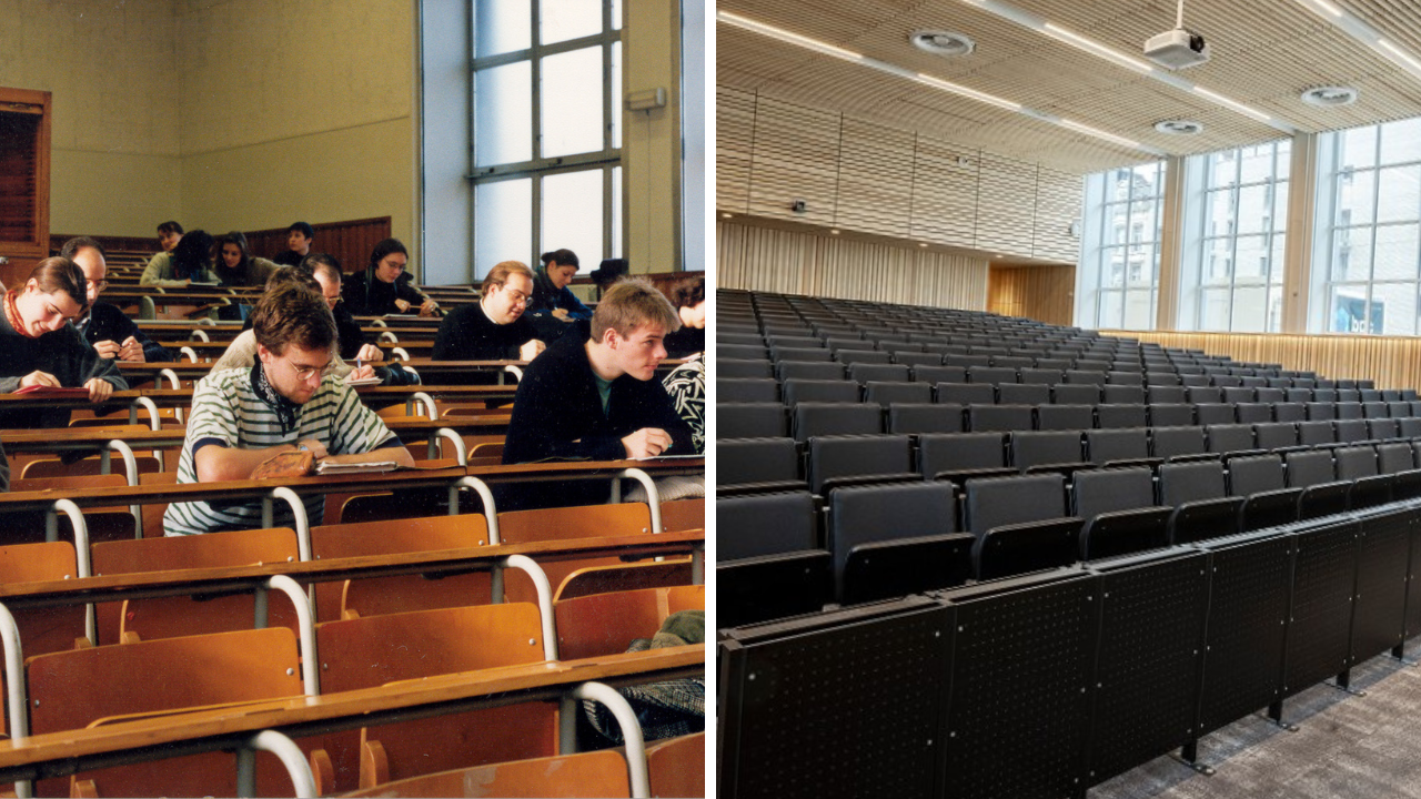 Renovation amphi Kurth avant et après ©ULiège